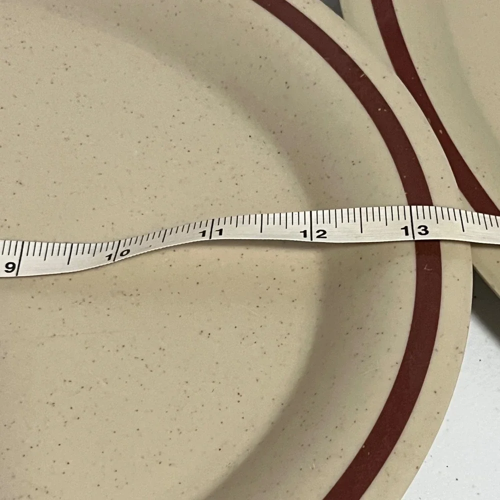 Vtg G.E.T. Melamine Dinner‎ Plates Set of 4 Tan Brown Rim Rest. Ware Oval READ